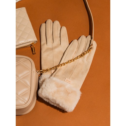 Sinsay - Rękawiczki z futerkiem sztucznym - beżowy Sinsay M/L Sinsay