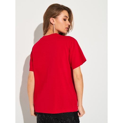 Sinsay - Bawełniana koszulka z motywem świątecznym - czerwony Sinsay S Sinsay