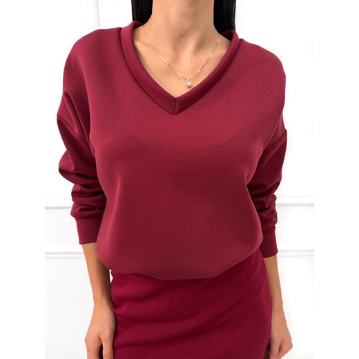 Bordowa Bluza z Dekoltem V ze sklepu ModnaKiecka.pl w kategorii Bluzy damskie - zdjęcie 186676387