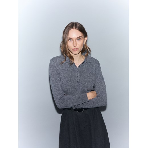 Reserved - Wełniany sweter polo - szary ze sklepu Reserved w kategorii Swetry damskie - zdjęcie 186677666