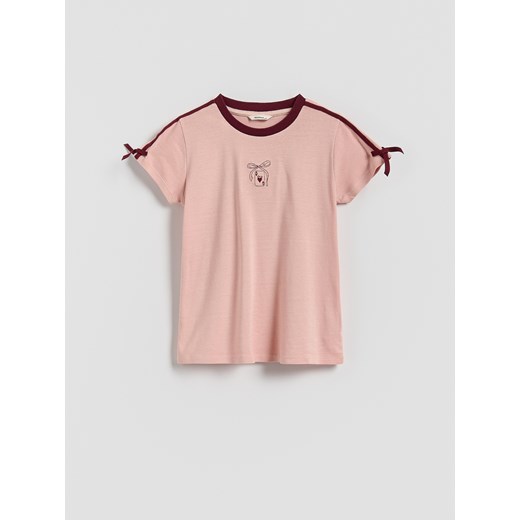 Reserved - T-shirt z lampasami - różowy ze sklepu Reserved w kategorii Bluzki dziewczęce - zdjęcie 186678099