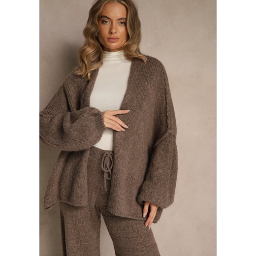 Jasnobrązowy Niezapinany Kardigan Nietoperzowy z Dodatkiem Wełny i Wiskozy Renee ONE SIZE renee.pl