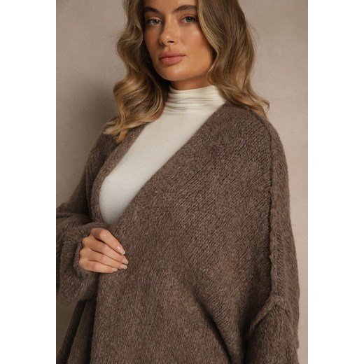 Jasnobrązowy Niezapinany Kardigan Nietoperzowy z Dodatkiem Wełny i Wiskozy Renee ONE SIZE renee.pl