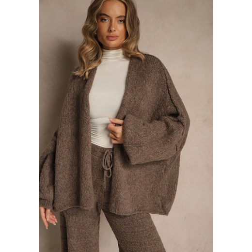 Jasnobrązowy Niezapinany Kardigan Nietoperzowy z Dodatkiem Wełny i Wiskozy Renee ONE SIZE renee.pl