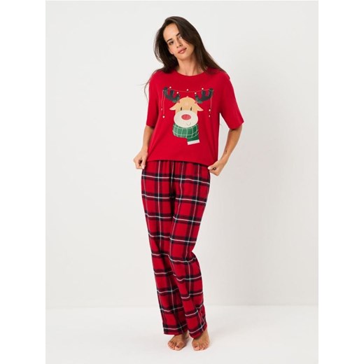Sinsay - Bawełniana piżama dwuczęściowa z nadrukiem - czerwony ze sklepu Sinsay w kategorii Piżamy damskie - zdjęcie 186679486