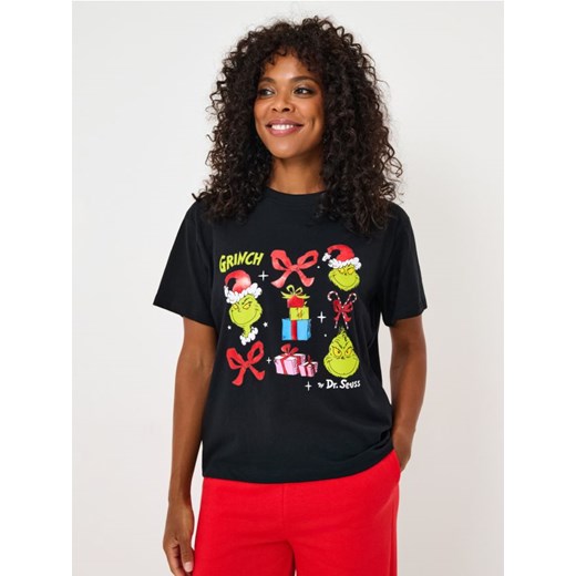 Sinsay - Bawełniana koszulka z nadrukiem Grinch - czarny ze sklepu Sinsay w kategorii Bluzki damskie - zdjęcie 186679589