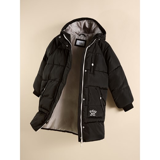 Reserved - Długi pikowany płaszcz z kapturem - czarny ze sklepu Reserved w kategorii Płaszcze dziewczęce - zdjęcie 186681616