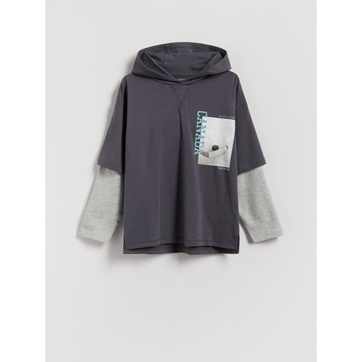 Reserved - Longsleeve z kapturem - ciemnoszary ze sklepu Reserved w kategorii Bluzy chłopięce - zdjęcie 186681709