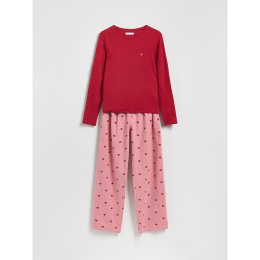 Reserved - Dwuczęściowa piżama w serca - czerwony Reserved M Reserved