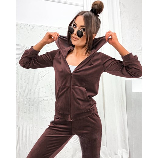 Dres damski z rozpinaną bluzą czekoladowy (829) ze sklepu goodlookin.pl w kategorii Komplety i garnitury damskie - zdjęcie 186683545