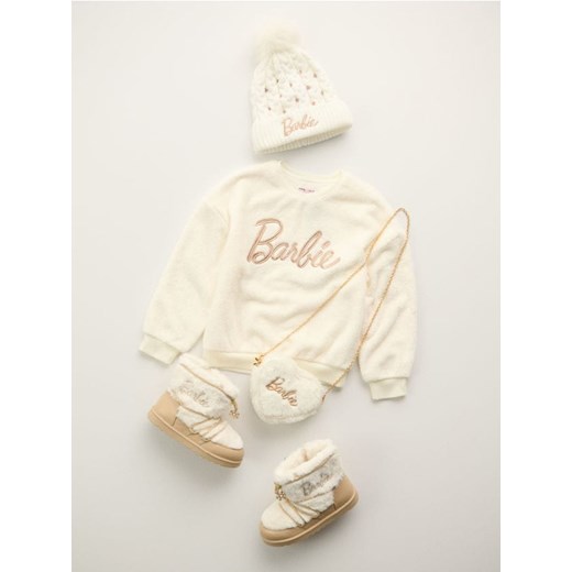 Sinsay - Bluza crewneck z napisem Barbie - kremowy Sinsay 140 (9-10 l) Sinsay