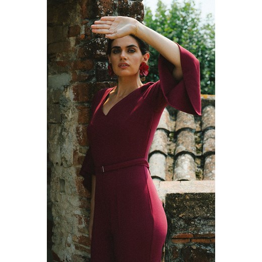 Stylove bordowy kombinezon damski z falbaną przy rękawie S416, Kolor bordowy, Rozmiar L, Stylove ze sklepu Primodo w kategorii Kombinezony damskie - zdjęcie 186686009