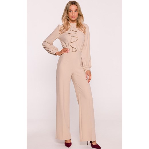 Stylove kombinezon damski z żabotem beżowy S420, Kolor beżowy, Rozmiar L, Stylove ze sklepu Primodo w kategorii Kombinezony damskie - zdjęcie 186686019