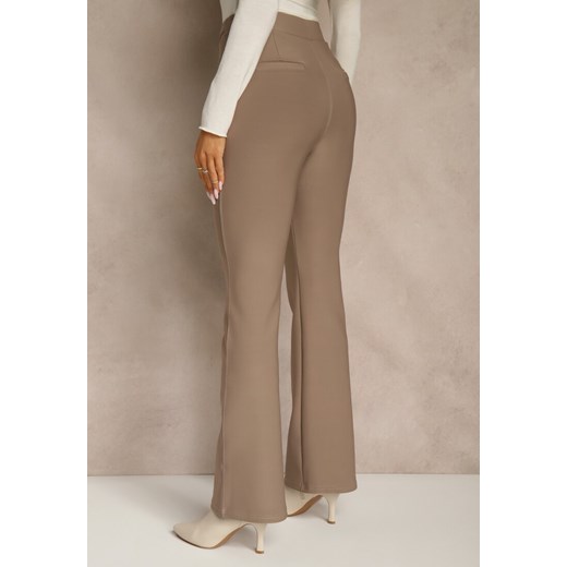 Beżowe Spodnie Dzwony High Waist w Eleganckim Stylu ze Sprzączką Tevanda Renee S renee.pl