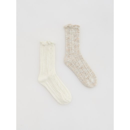 Reserved - Skarpety z domieszką wełny 2 pack - złamana biel ze sklepu Reserved w kategorii Skarpetki damskie - zdjęcie 186695098