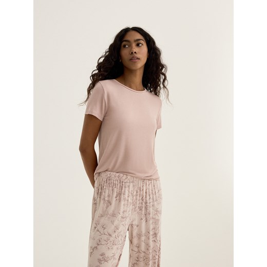 Reserved - Dwuczęściowa piżama z wiskozy - beżowy Reserved L Reserved