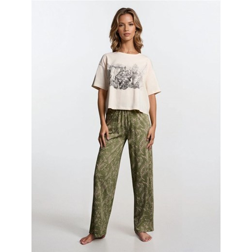 Sinsay - Bawełniana piżama dwuczęściowa z nadrukiem - kremowy ze sklepu Sinsay w kategorii Piżamy damskie - zdjęcie 186696129