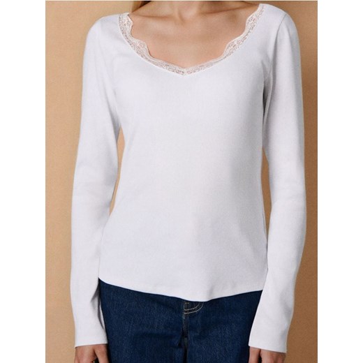 Sinsay - Koszulka z długimi rękawami - biały ze sklepu Sinsay w kategorii Bluzki damskie - zdjęcie 186696158