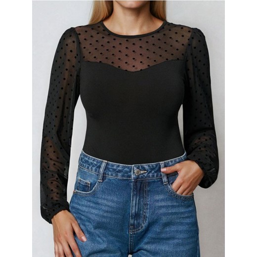 Sinsay - Body w kropki z bufiastymi rękawami - czarny ze sklepu Sinsay w kategorii Bluzki damskie - zdjęcie 186696189