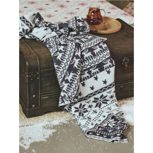 Sinsay - Żakardowy koc z zimowym nadrukiem - szary ze sklepu Sinsay w kategorii Koce i pledy - zdjęcie 186696206