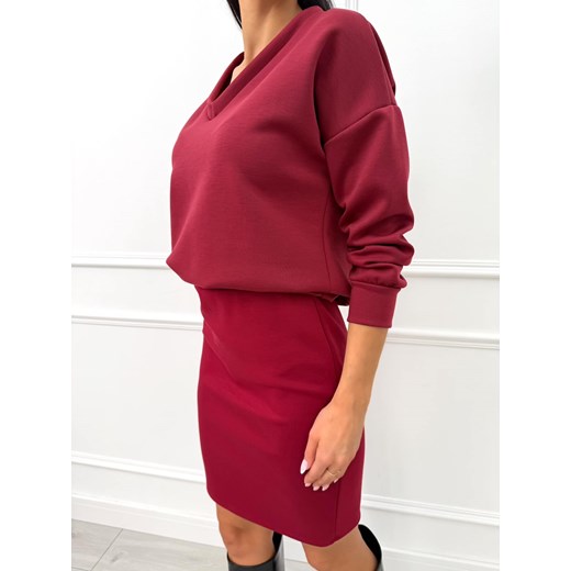 Bordowa Prosta Spódnica z Gumką w Pasie Modnakiecka.pl 46 ModnaKiecka.pl