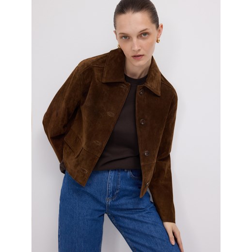 Reserved - Zamszowa kurtka z kieszeniami - brązowy ze sklepu Reserved w kategorii Kurtki damskie - zdjęcie 186696609
