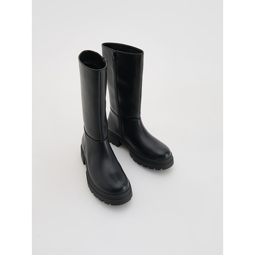 Reserved - Kozaki z imitacji skóry - czarny ze sklepu Reserved w kategorii Buty zimowe dziecięce - zdjęcie 186696875