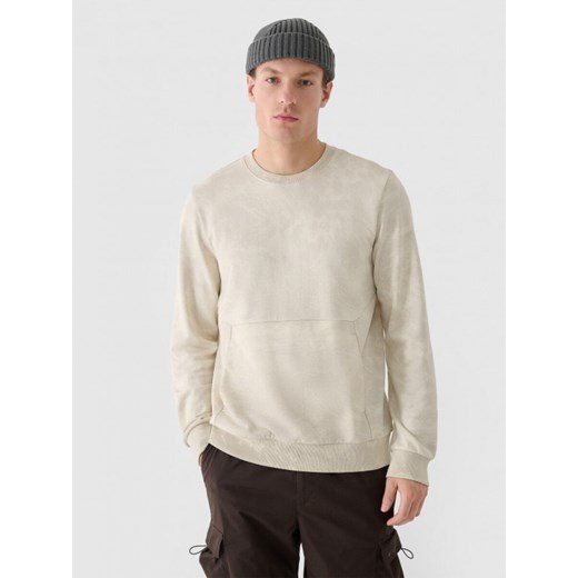 Męska bluza dresowa nierozpinana bez kaptura 4F 4FRAW24TSWSM2052 - beżowa ze sklepu Sportstylestory.com w kategorii Bluzy męskie - zdjęcie 186697048