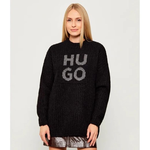 HUGO Wełniany sweter Sloguis | Loose fit ze sklepu Gomez Fashion Store w kategorii Swetry damskie - zdjęcie 186697259