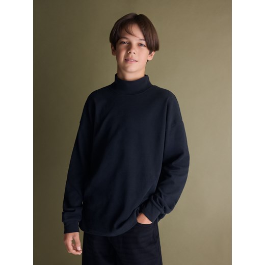 Reserved - Bawełniany longsleeve z półgolfem - czarny ze sklepu Reserved w kategorii Bluzy chłopięce - zdjęcie 186698446