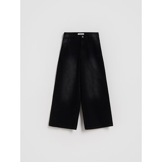 Reserved - Jeansy super wide leg z aplikacją - czarny ze sklepu Reserved w kategorii Spodnie dziewczęce - zdjęcie 186698795