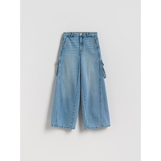 Reserved - Jeansy super wide leg z kieszeniami cargo - niebieski ze sklepu Reserved w kategorii Spodnie dziewczęce - zdjęcie 186698847