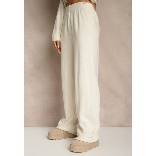 Biały Komplet Oversize z Dzianiny z Wełną Sweter i Szerokie Spodnie Alenria Renee M renee.pl