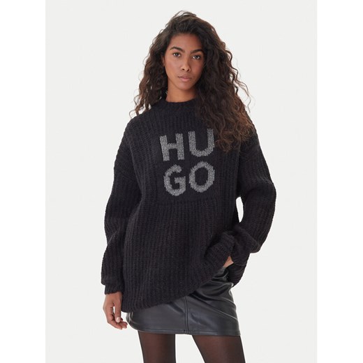 HUGO Sweter Sloguis 50548245 Czarny Oversize ze sklepu MODIVO w kategorii Swetry damskie - zdjęcie 186700125