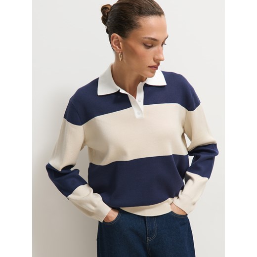 Mohito - Sweter z kołnierzykiem polo - granatowy ze sklepu Mohito w kategorii Swetry damskie - zdjęcie 186700948