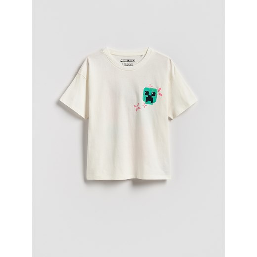 Reserved - Bawełniany t-shirt Minecraft - złamana biel ze sklepu Reserved w kategorii Bluzki dziewczęce - zdjęcie 186701449