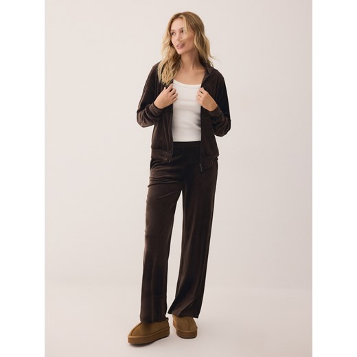 Reserved - Welurowe spodnie - ciemnobrązowy ze sklepu Reserved w kategorii Spodnie damskie - zdjęcie 186701529