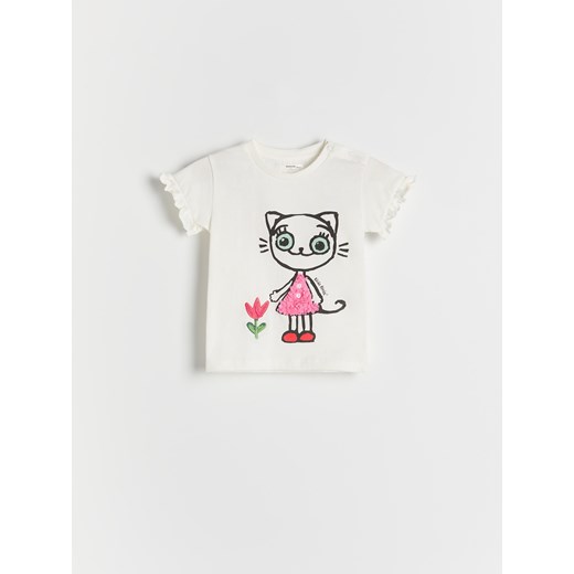 Reserved - T-shirt Kicia Kocia - złamana biel ze sklepu Reserved w kategorii Bluzki dziewczęce - zdjęcie 186701567