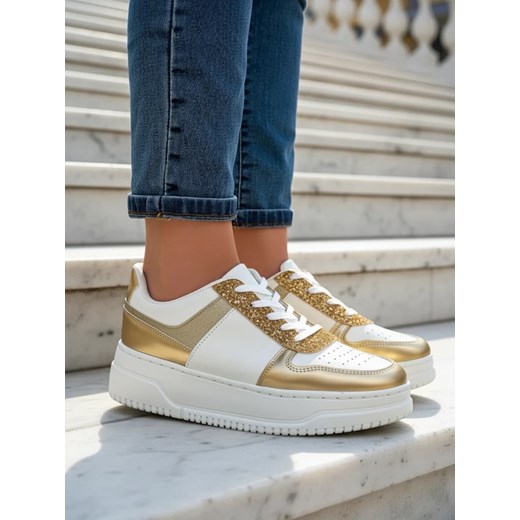 Bella Glamour Złoty Sneakers Damskie ze sklepu royalfashion.pl w kategorii Buty sportowe damskie - zdjęcie 186704217