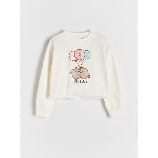 Reserved - Bawełniana koszulka Pusheen - złamana biel ze sklepu Reserved w kategorii Bluzki dziewczęce - zdjęcie 186704339