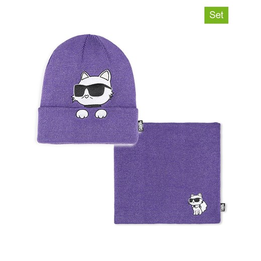 Karl Lagerfeld Kids 2-częściowy zestaw w kolorze fioletowym ze sklepu Limango Polska w kategorii Czapki dziecięce - zdjęcie 186706118