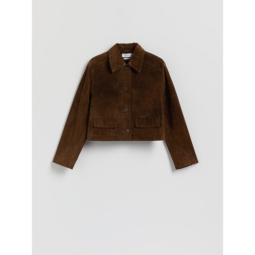 Reserved - Zamszowa kurtka z kieszeniami - brązowy ze sklepu Reserved w kategorii Kurtki damskie - zdjęcie 186708065