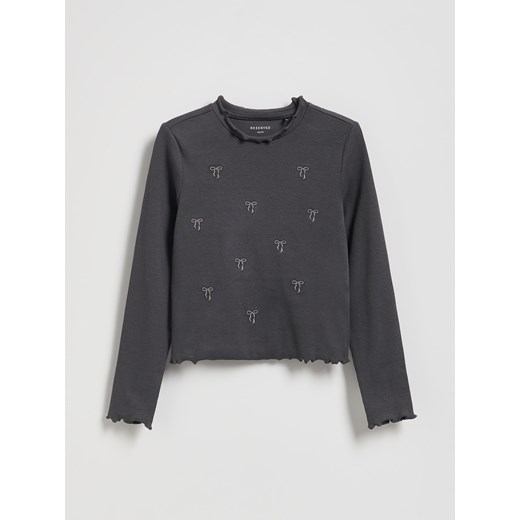Reserved - Prążkowana koszulka z haftem - ciemnoszary ze sklepu Reserved w kategorii Bluzki dziewczęce - zdjęcie 186708075
