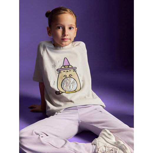 Reserved - T-shirt z nadrukiem Pusheen - jasnoszary ze sklepu Reserved w kategorii Bluzki dziewczęce - zdjęcie 186708085
