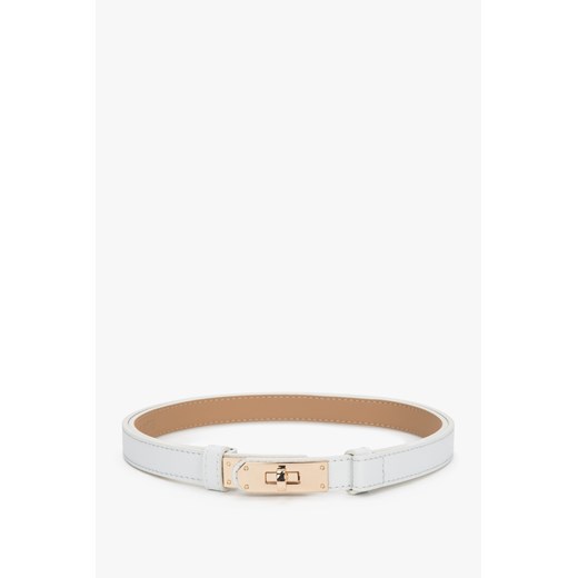 Estro: Biały skórzany pasek damski ze złotą sprzączką ze sklepu Estro w kategorii Paski damskie - zdjęcie 186708198