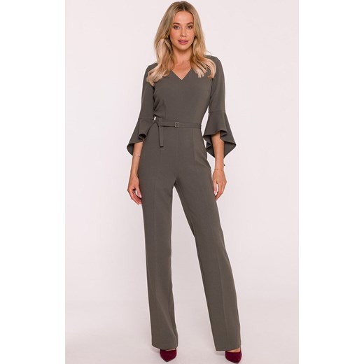 Stylove kombinezon damski z falbaną przy rękawie w kolorze khaki S416, Kolor khaki, Rozmiar L, Stylove ze sklepu Primodo w kategorii Kombinezony damskie - zdjęcie 186709096