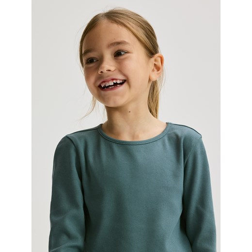 Reserved - Bawełniana koszulka w prążek - ciemny turkus ze sklepu Reserved w kategorii Bluzki dziewczęce - zdjęcie 186711247