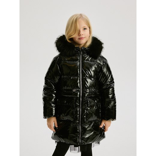 Reserved - Pikowany płaszcz z metalicznym połyskiem - czarny ze sklepu Reserved w kategorii Kurtki dziewczęce - zdjęcie 186711327
