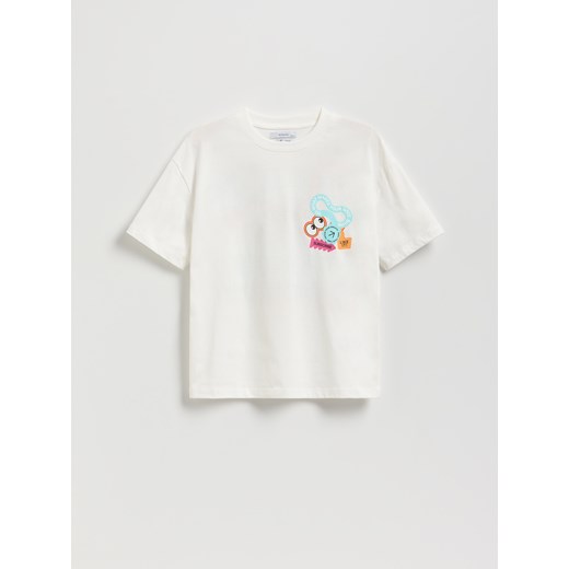 Reserved - T-shirt oversize z nadrukiem - złamana biel ze sklepu Reserved w kategorii T-shirty chłopięce - zdjęcie 186711799