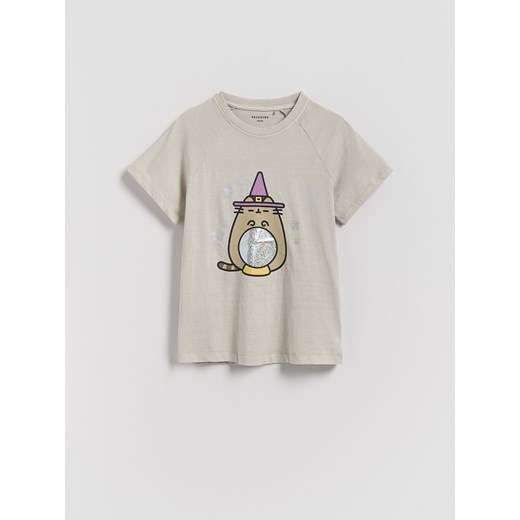 Reserved - T-shirt z nadrukiem Pusheen - jasnoszary ze sklepu Reserved w kategorii Bluzki dziewczęce - zdjęcie 186712069